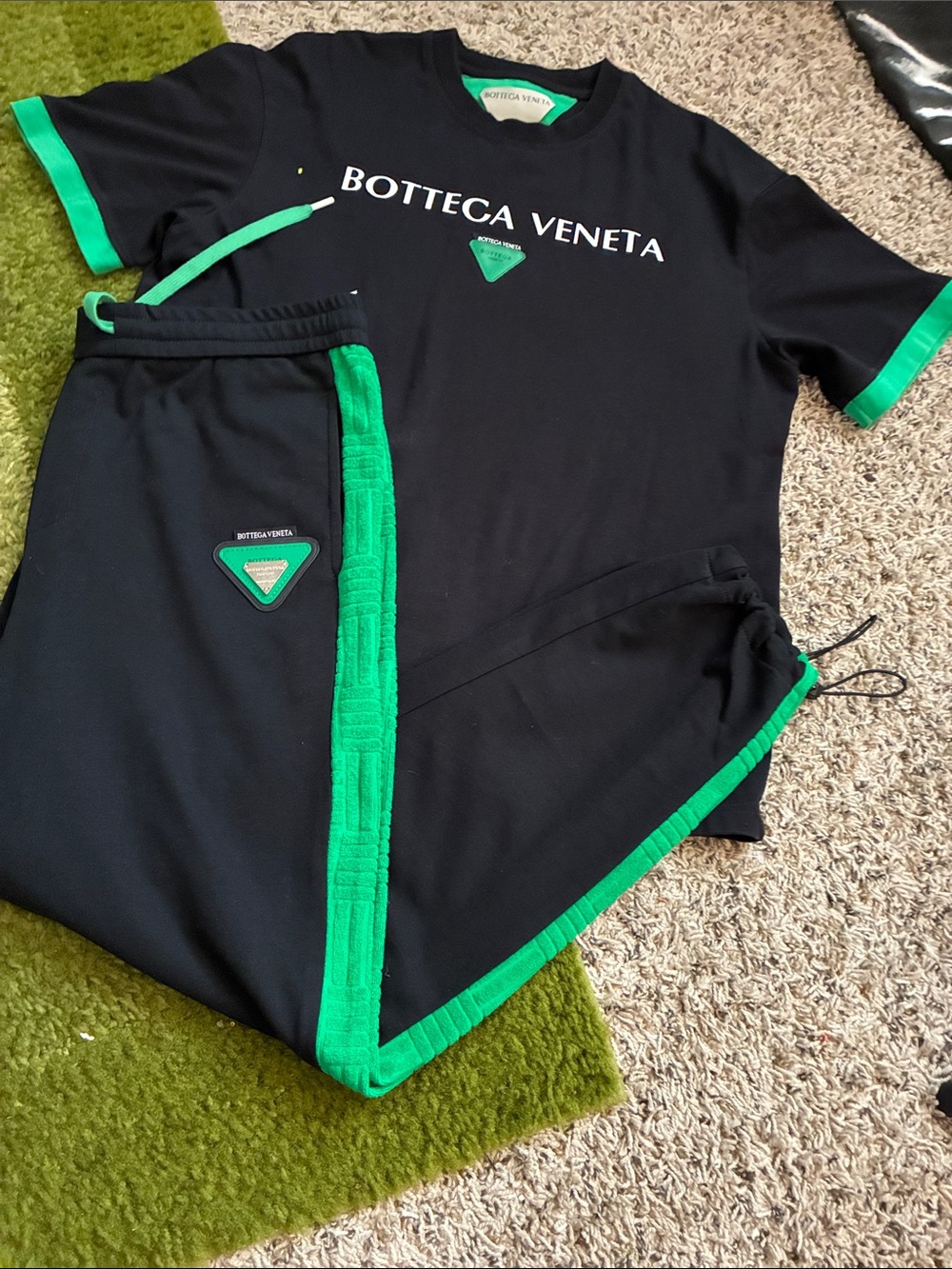Bottega Veneta Black Set with Green Trim